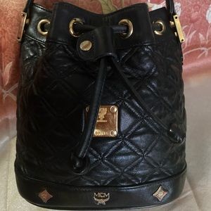 AUTHENTIC MCM MINI BLACK LEATHER HANDBAG
